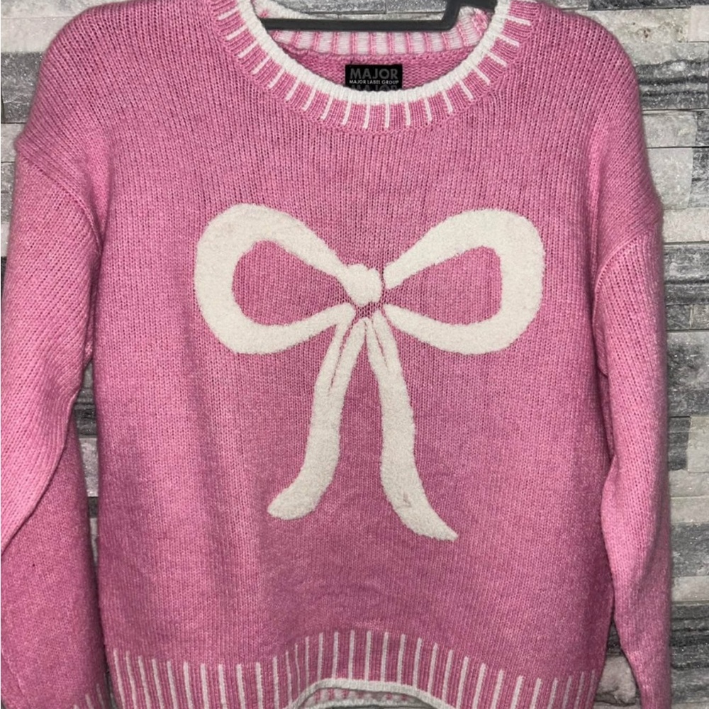 Womens Pink Bow Crew Neck Sweater New
